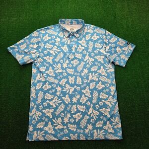 Kaipar Performance Polo Shirt Mens Large Blue Tropical Floral Golf Beach Casual